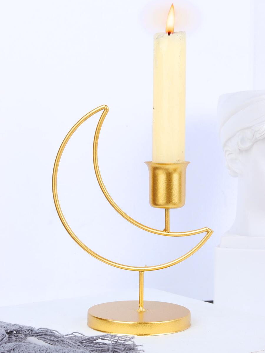1pc Moon Design Candle Holder - Gold - View 1