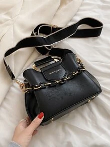 CONTAINEVERY Lightweight, Mini Letter Graphic Chain Handle Bucket Bag For Teen Girls Women College Students, Rookies & White-Collar Ers Perfect College, Commute, Outdoors, Travel, Outings, Business Casual Women Bag, Perfect For Office, Business And Work - Black - View 2