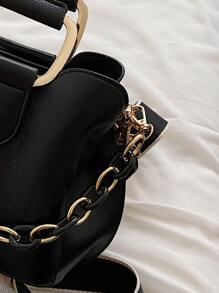 CONTAINEVERY Lightweight, Mini Letter Graphic Chain Handle Bucket Bag For Teen Girls Women College Students, Rookies & White-Collar Ers Perfect College, Commute, Outdoors, Travel, Outings, Business Casual Women Bag, Perfect For Office, Business And Work - Black - View 3