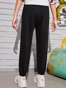SHEIN Girls Letter & Floral Print Joggers - Black - View 2