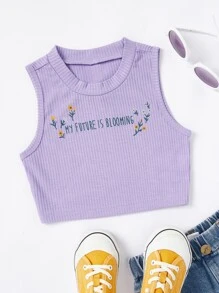 Toddler Girl Tank Tops & Camis Gân đan Hoa Slogan Giải trí - Màu Lilac Tím - Xem 1