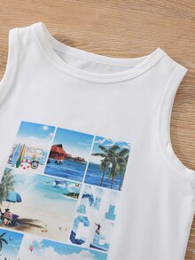 Toddler Boys Beach & Coconut Tree Print Tank Top - White - View 3