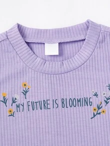 Toddler Girl Tank Tops & Camis Gân đan Hoa Slogan Giải trí - Màu Lilac Tím - Xem 4