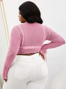 SHEIN SXY 大碼前繫帶垂墜鐘形袖薄透上衣 - 淺粉色 - 查看 2