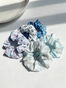 5入組花朵印花大腸髮圈 - 藍色 - 查看 3