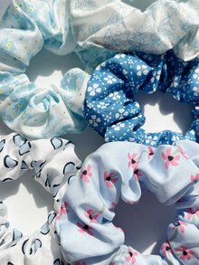 5入組花朵印花大腸髮圈 - 藍色 - 查看 6