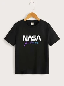 SHEIN Leap Crew Tween Boy Letter Graphic Tee - Black - View 1