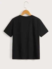 SHEIN Leap Crew Tween Boy Letter Graphic Tee - Black - View 2