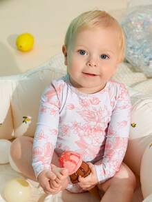 Baby Girl Floral Frill Trim One Piece Swimsuit - Multicolor - View 5