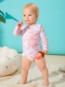 Baby Girl Floral Frill Trim One Piece Swimsuit - Multicolor - View 6