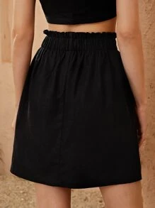 SHEIN Unity Váy nữ viền lá sen Túi Quần paper-bag màu trơn Giải trí - màu đen - Xem 2