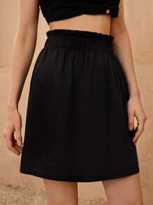 SHEIN Unity Váy nữ viền lá sen Túi Quần paper-bag màu trơn Giải trí - màu đen - Xem 4