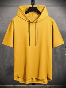 Manfinity Hypemode Hombres Camiseta con cordón con capucha bajo irregular - Amarillo - Ver 1