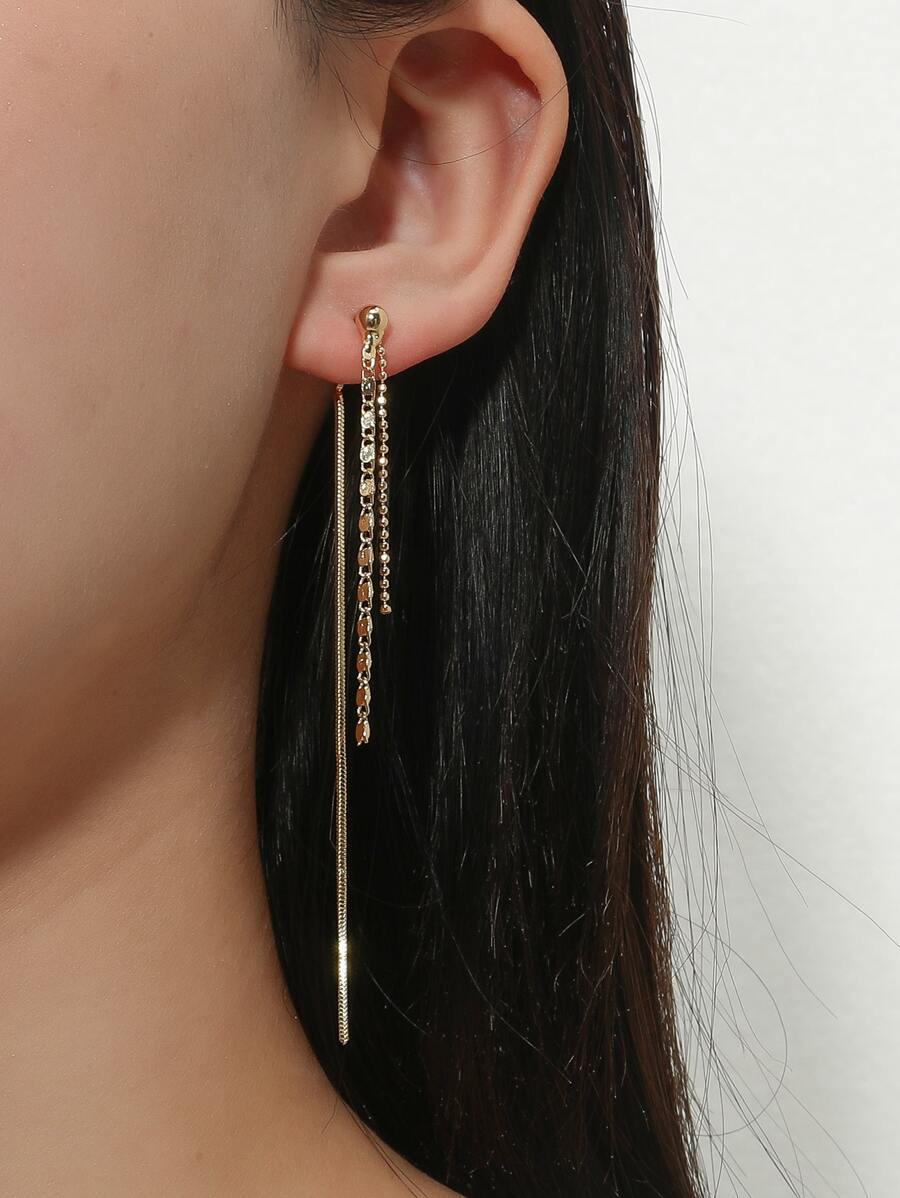 Metal Tassel Earrings - Yellow Gold - View 1