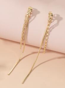 Metal Tassel Earrings - Yellow Gold - View 4