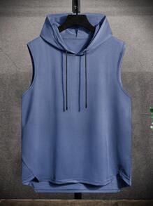 Manfinity Hypemode Men Drawstring Hooded High Low Hem Tank Top - Navy Blue - View 1
