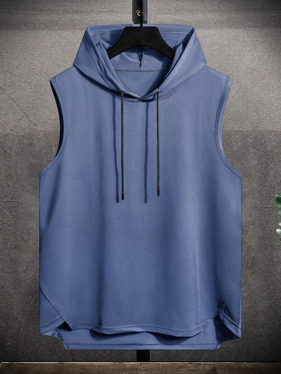 Manfinity Hypemode Men Drawstring Hooded High Low Hem Tank Top - Navy Blue - View 1