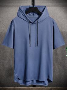 Manfinity Hypemode Hombres Camiseta con cordón con capucha bajo irregular - Neblina azul - Ver 1