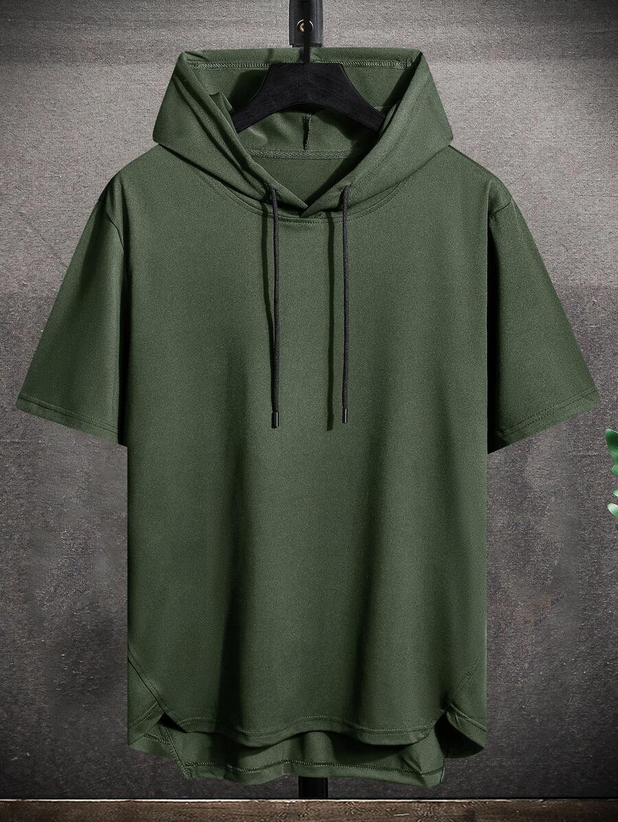 Manfinity Hypemode Men Drawstring Hooded High Low Hem Tee - Army Green - View 1