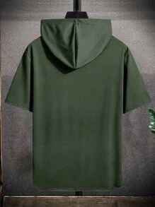 Manfinity Hypemode Men Drawstring Hooded High Low Hem Tee - Army Green - View 2