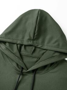 Manfinity Hypemode Men Drawstring Hooded High Low Hem Tee - Army Green - View 4