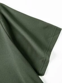Manfinity Hypemode Men Drawstring Hooded High Low Hem Tee - Army Green - View 5