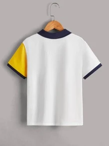 SHEIN Boys Letter & Crown Embroidery Colour Block Polo Shirt - Multicolor - View 2