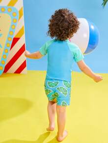 Niños Bañador de playa con estampado al azar - Azul - Ver 2