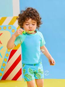 Niños Bañador de playa con estampado al azar - Azul - Ver 5