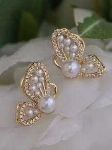 人造珍珠蝴蝶裝飾耳釘