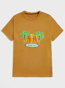 ROMWE MEN Guys Letter Tropical Graphic Tee