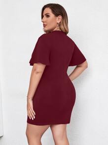 SHEIN Unity Đầm Plus Size Ren lên Thùa khuyết màu trơn Giải trí - Màu Đỏ Sâu - Xem 2