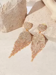 SHEIN SXY Pendientes largos con diamante de imitación con fleco - Amarillo Oro - Ver 1