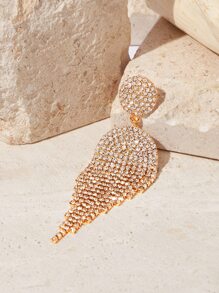 SHEIN SXY Pendientes largos con diamante de imitación con fleco - Amarillo Oro - Ver 3