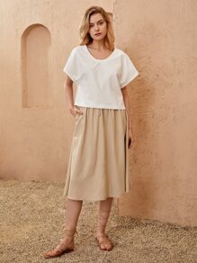 SHEIN Unity Hidden Pocket Drawstring Waist Skirt - Khaki - View 4