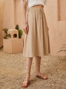 SHEIN Unity Hidden Pocket Drawstring Waist Skirt - Khaki - View 5