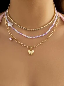 3 Dây chuyền mặt dây chuyền trái tim đính đá Rhinestone - Nhiều màu - Xem 1