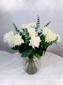 5 片人造桉树叶，带霜的绿叶茎，适用于花瓶、家庭聚会、婚礼装饰、户外 DIY 花卉墙饰、假植物、秋季装饰、房间、书桌、花园装饰、房间装饰用品、情人节、生日毕业礼物、花园装饰、户外植物、园艺、假花