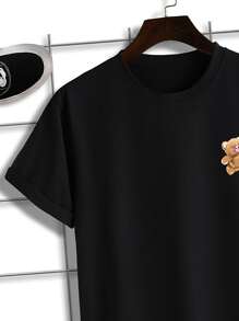 Manfinity Homme 男士小熊印花T恤 - 黑色 - 查看 4