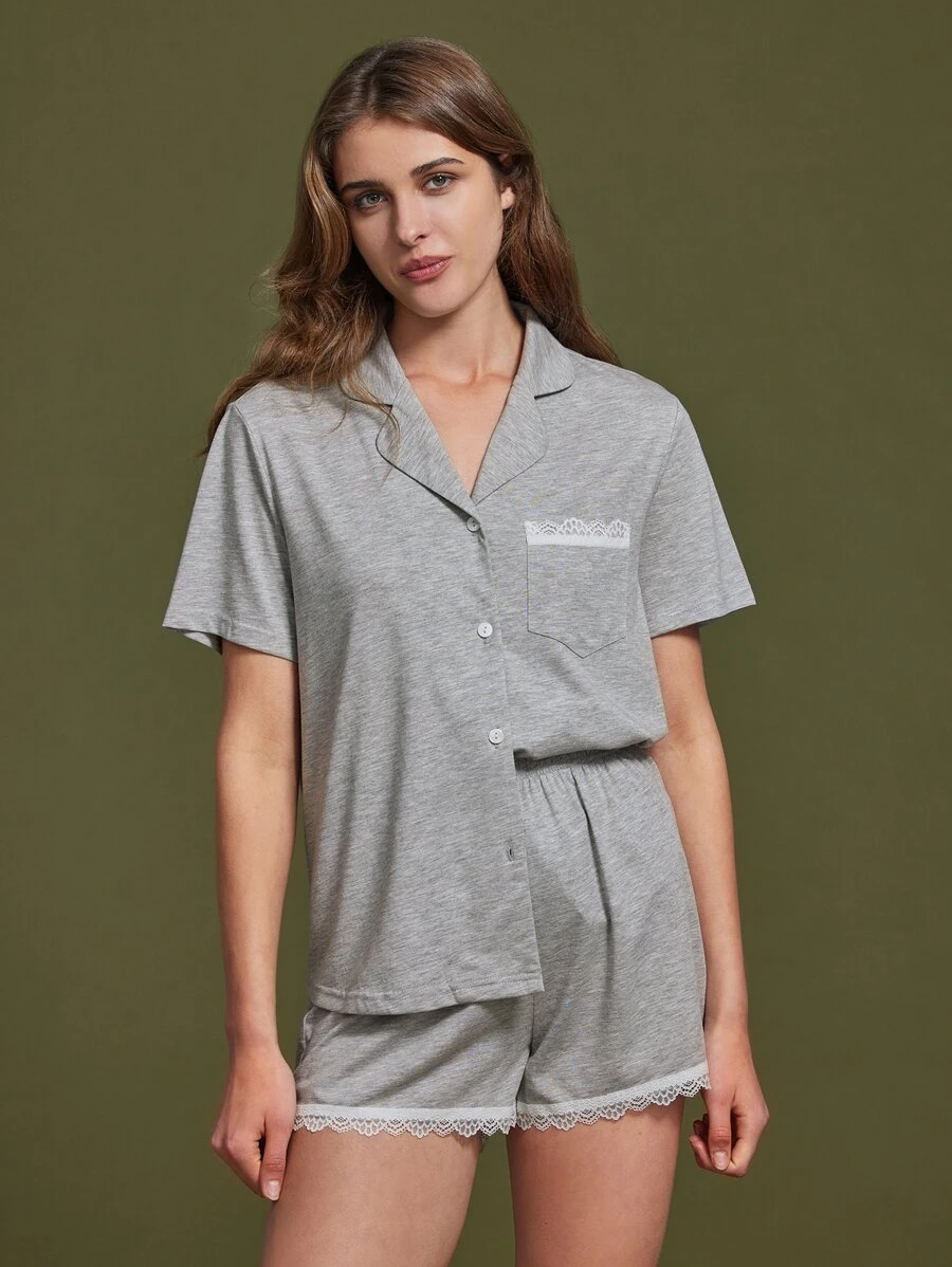 LUVLETTE Contrast Lace PJ Set - Grey - View 1