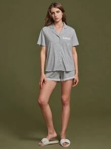 LUVLETTE Contrast Lace PJ Set - Grey - View 2