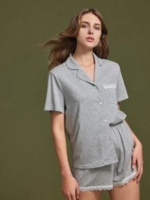 LUVLETTE Contrast Lace PJ Set - Grey - View 5