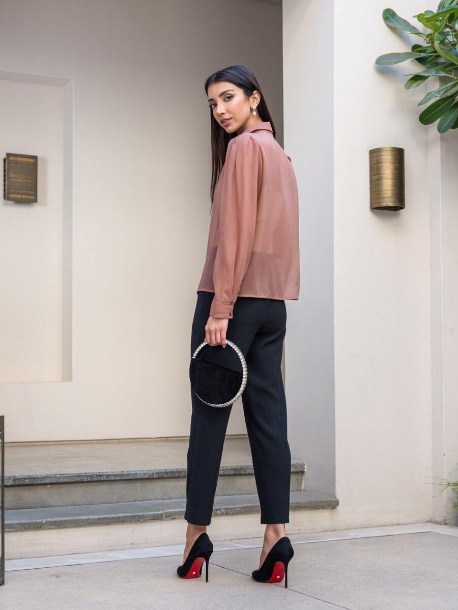 MOTF PREMIUM PUFF SLEEVE SEE-THROUGH BLOUSE - Dusty Pink - View 2
