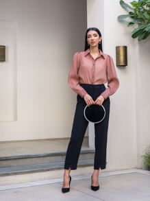 MOTF PREMIUM PUFF SLEEVE SEE-THROUGH BLOUSE - Dusty Pink - View 6