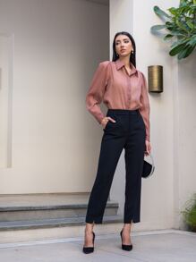 MOTF PREMIUM PUFF SLEEVE SEE-THROUGH BLOUSE - Dusty Pink - View 7