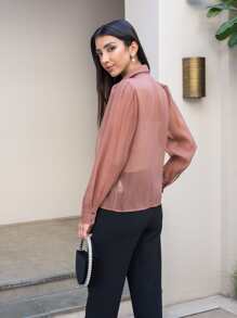 MOTF PREMIUM PUFF SLEEVE SEE-THROUGH BLOUSE - Dusty Pink - View 8