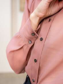 MOTF PREMIUM PUFF SLEEVE SEE-THROUGH BLOUSE - Dusty Pink - View 9