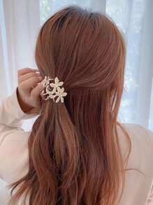 Flower & Faux Pearl Decor Hair Claw Elegant