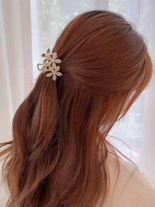 Flower & Faux Pearl Decor Hair Claw Elegant