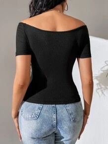 SHEIN Tall Cut Out Raglan Sleeve Tee - Black - View 2